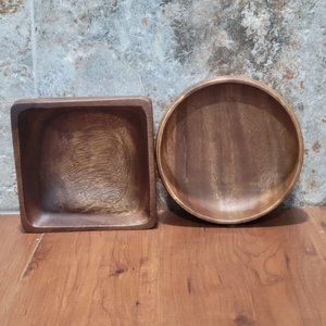 Woodard & Charles Wood Bowls Square & Round Set of 2
